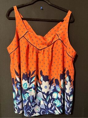 Maeve Orange Tank Top with Navy & Teal Floral Trim